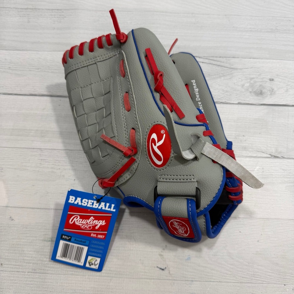 Rawlings Baseball Glove Youth 11.5" Gray Red Blue NEW